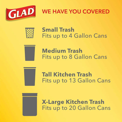 Glad Tall Kitchen Trash Bags 13 Gallon, Unscented Garbage Bags, Handle-Tie