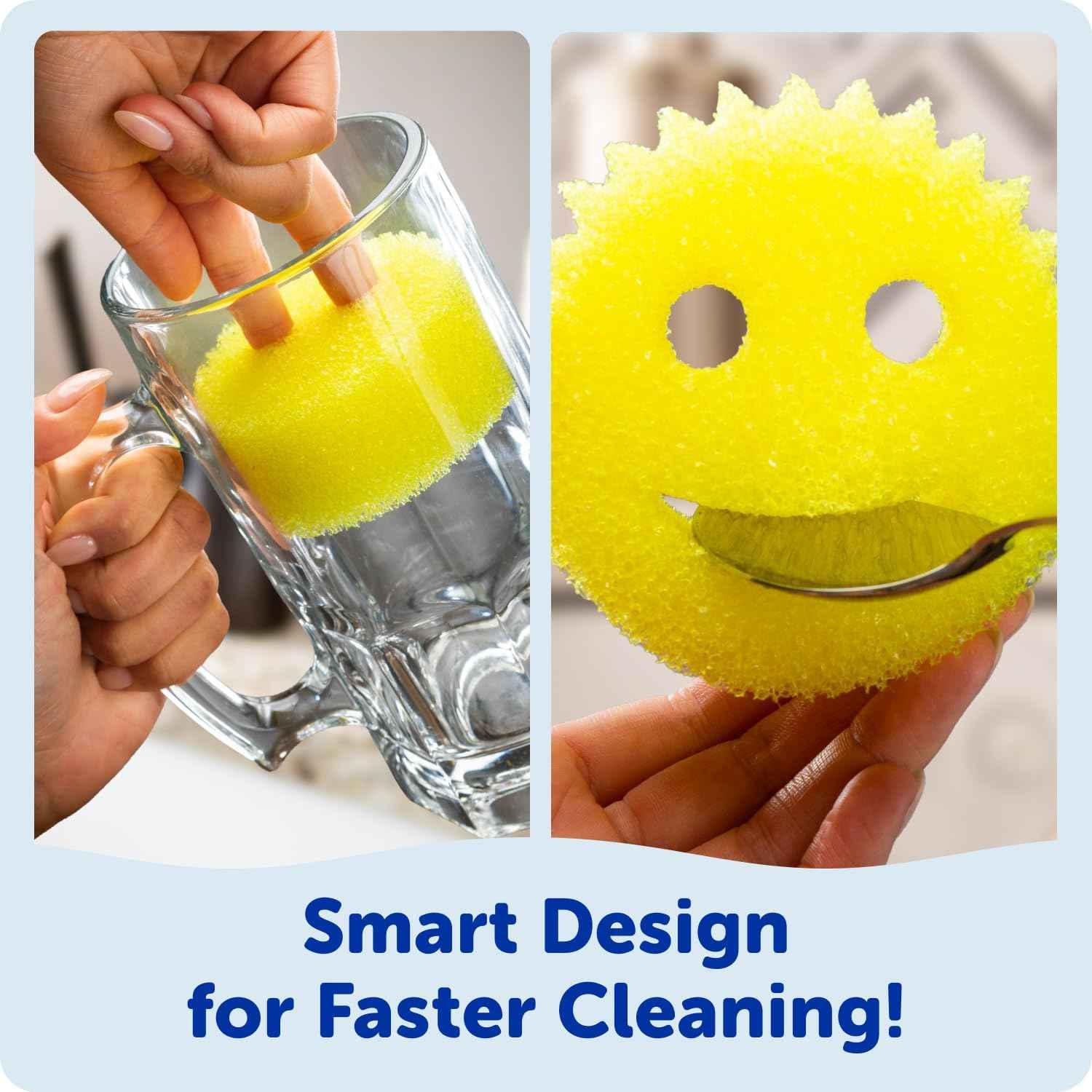 Scrub 6 Kitchen Sponges & 1 Daddy Caddy Dish Sponge Holder - BPA Free & Made with Polymer Foam - Stain & Odor Resistant, Scratch-Free Multipurpose Scrubbers