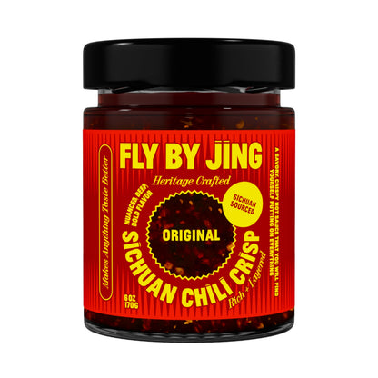 FLYBYJING Original Sichuan Chili Crisp: Premium Chili Oil w/Crunchy Garlic and Shallots - Spicy, Savory, Vegan, Sugar Free Hot Sauce - Good on Noodles, Proteins, Veggies &amp;amp; Everything, 6oz (Pack of 1)