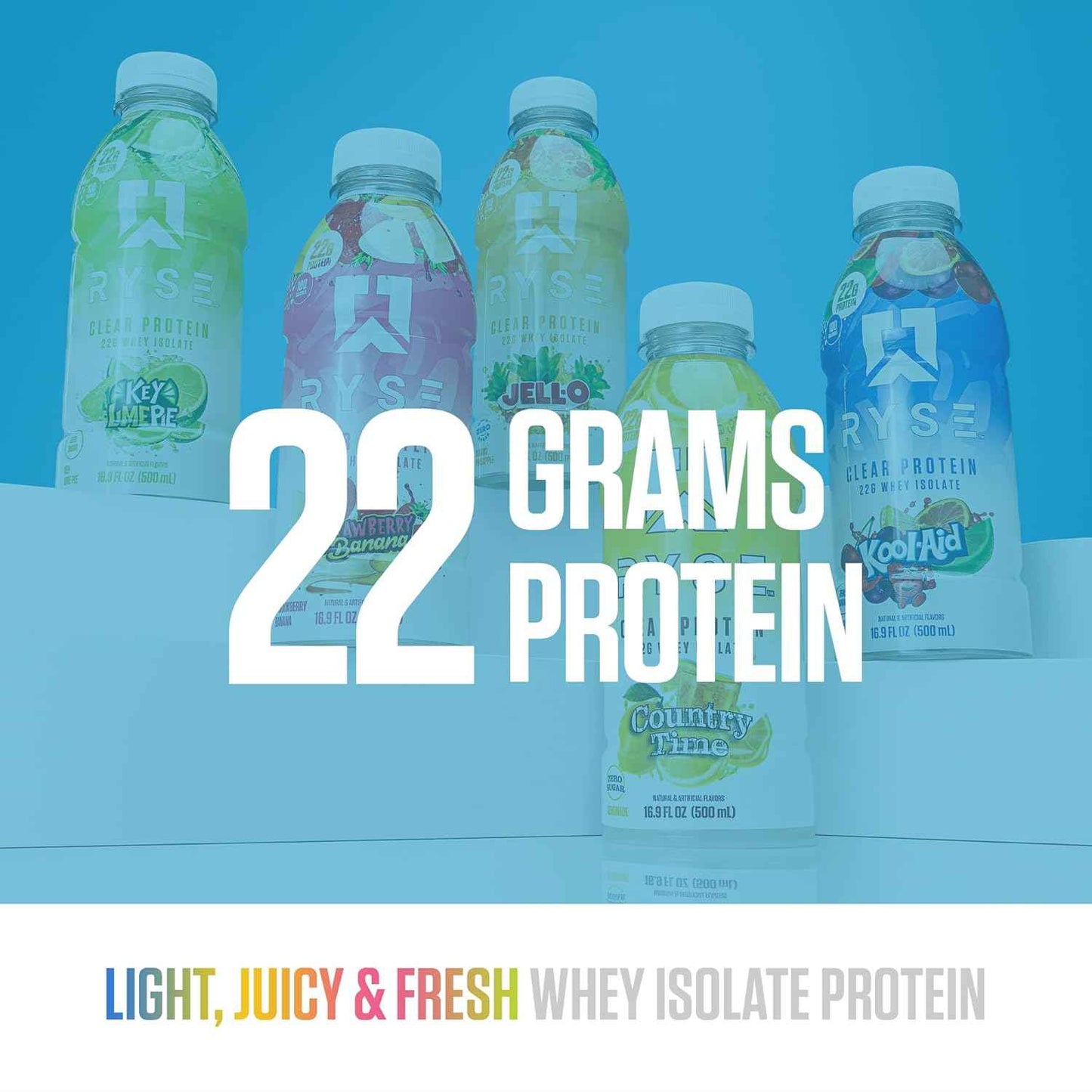 RYSE Clear Protein Drink - 100 Calories, 22g Whey Isolate Protein Shake, Sugar-Free, 0g Fat & Lactose-Free - Refreshing Ready-to-Drink Beverage
