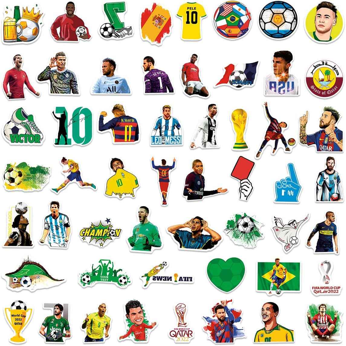 150 PCS World Cup Football Soccer Stickers Soccer Sports Stickers Vinyl Waterproof Sticker Graffiti Decals Soccer Gifts for Water Bottle Helmets Scrapbook World Cup Kids Teens Adults