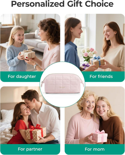 BAGSMART_Makeup_Bag_Travel_Toiletry_Bag,_Puffy_Padded_Make_Up_Bags_for_Women_Makeup_Organizer_Case,_Wide-open_Pouch_Purse_Travel_Essentials_Toiletries_Accessories_Brushes,_Pink