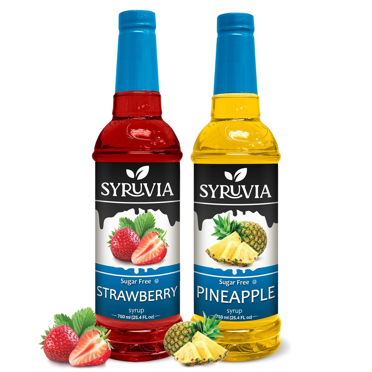 Syruvia Sugar-Free Strawberry &amp;amp; Pineapple Syrup Summer Variety Pack - 25.4 oz - Perfect for Cocktails, Desserts, Italian Soda and More, Kosher and Gluten-Free