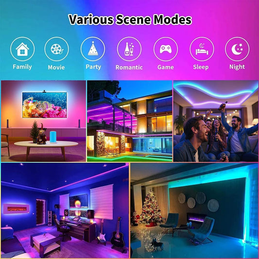 CHARKEE_130ft_LED_Strips_Lights_(65.6ft*2)_Full_Color_Sync_Music,_Dimmable_and_Color_Changing_RGB_LED_Strip_Lights,_24_Volt_Bluetooth_Flexible_LED_Lights_for_Bedroom,Family,DIY(Smart_App+Remote)