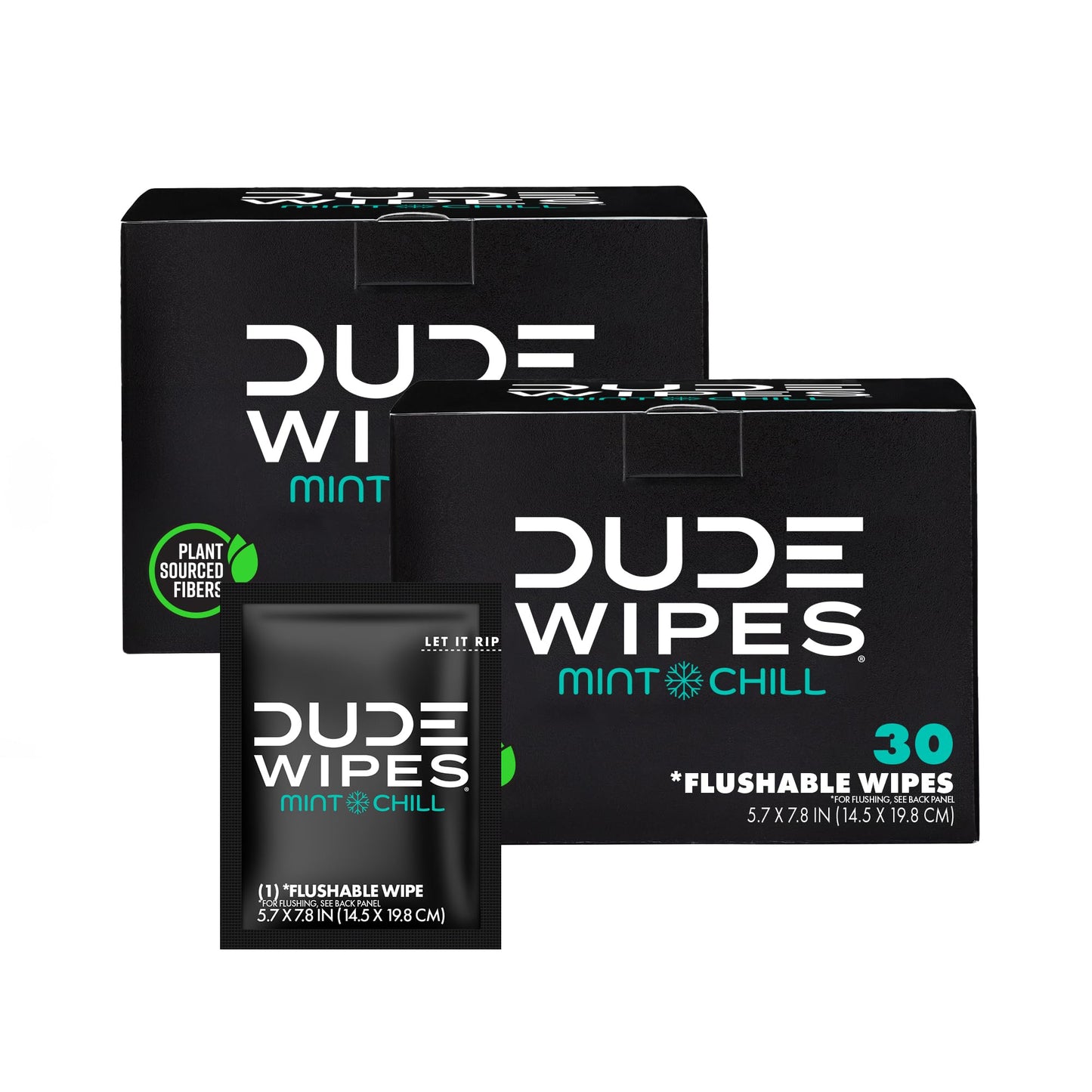 DUDE Wipes On-The-Go Mint Chill Travel Wipes - 2 Pack, 60 Count (Individually Wrapped) - Extra-Large Adult Flushable Wipes - Infused with Tea Tree Oil, Vitamin E, and Aloe - Septic and Sewer Safe