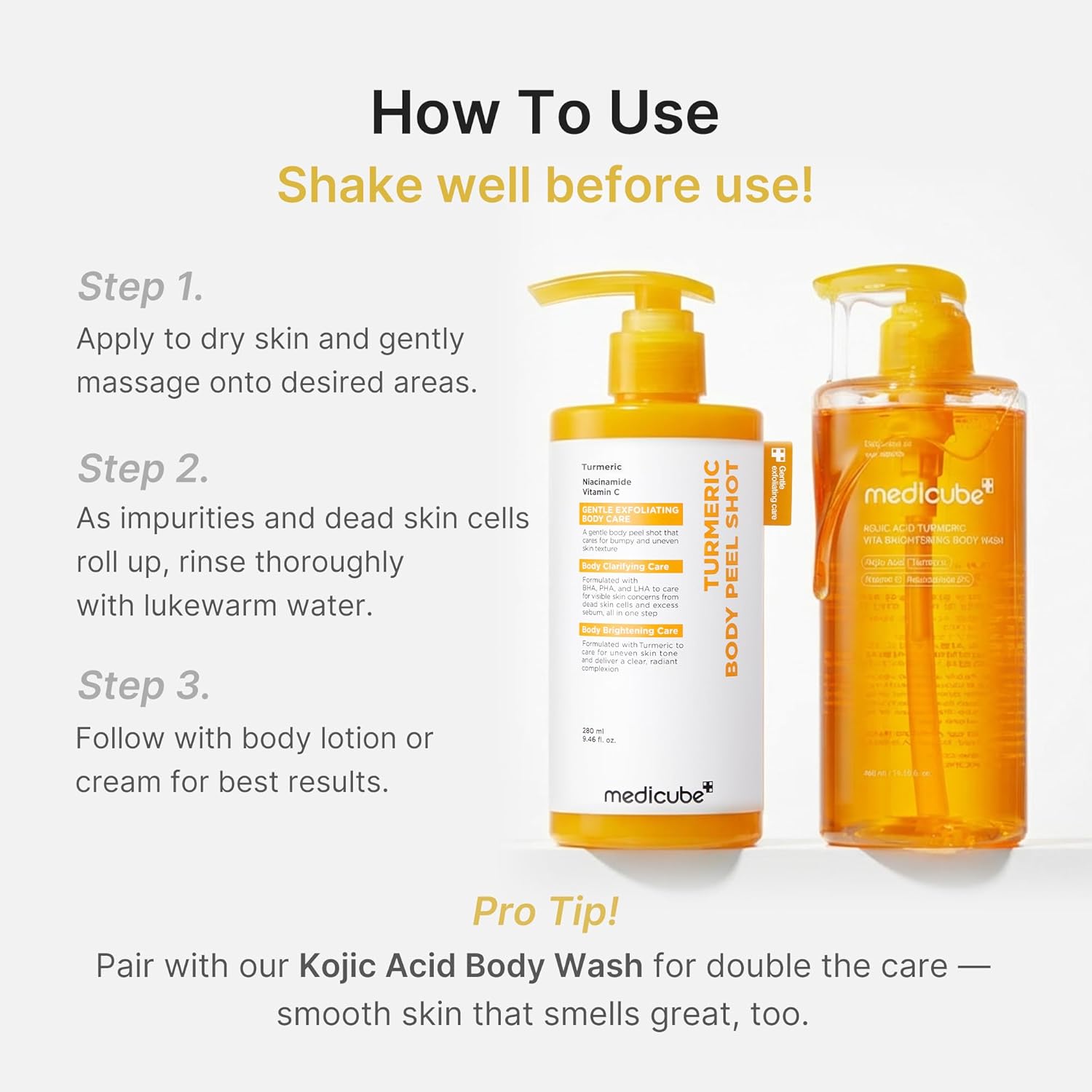 medicube_Body_Peel_Shot_with_Turmeric_|_Gentle_Body_Exfoliating_Serum_with_BHA,_LHA_&_PHA_for_Dead_Skin_Cells,_Uneven_Looking_Skin_&_Excess_Sebum_|_9.46_fl.oz
