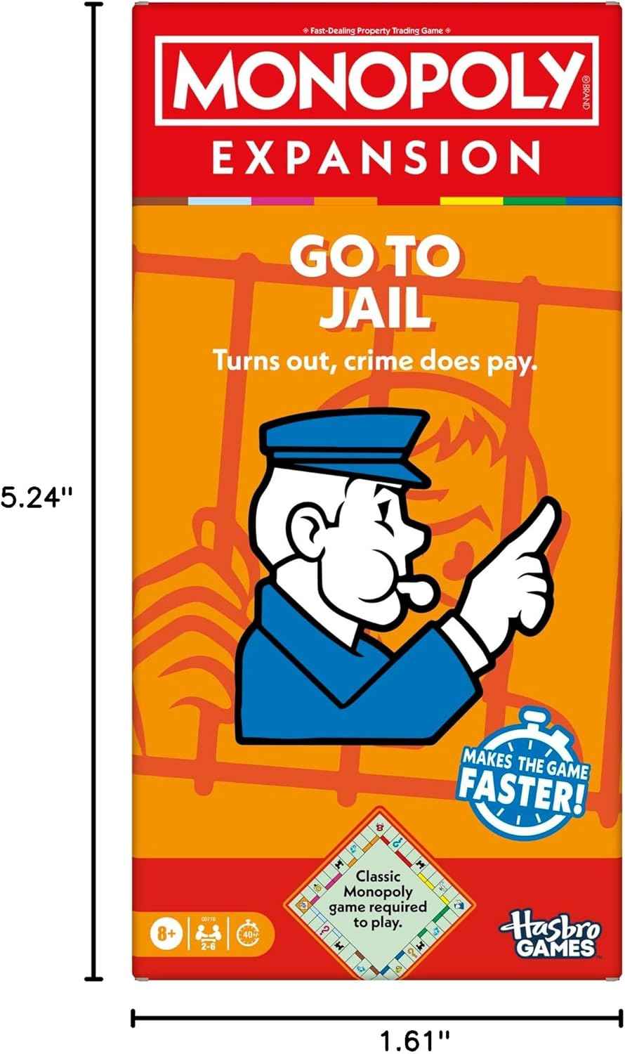 Monopoly Go to Jail Expansion | Add More Fun to Classic Monopoly Game and Play Faster | Ages 8+ | 2-6 Players | 40 Mins. | Family Board Games