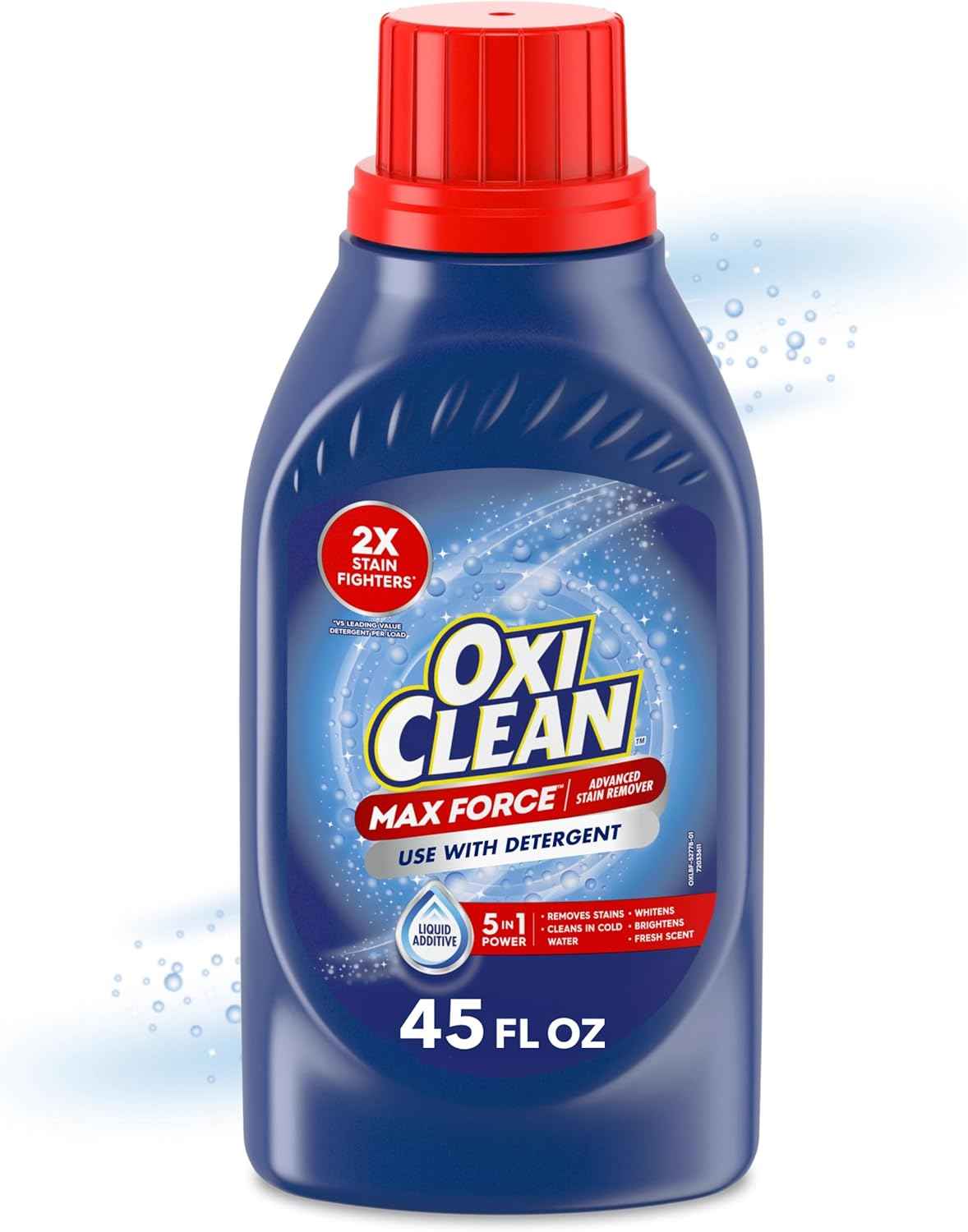 OxiClean Max Force Advanced Stain Remover Liquid, Color-Safe, Bleach-Free Kids and Baby Essential, Use with Detergent to Remove Messy Stains like Berries, Juice, Mud, Grass, 45 Fl Oz