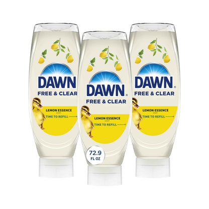 Dawn Free & Clear EZ-Squeeze Dish Soap Liquid, Dishwashing Liquid, Grease Removal, Lemon, 24.3 Fl Oz (Pack of 3)