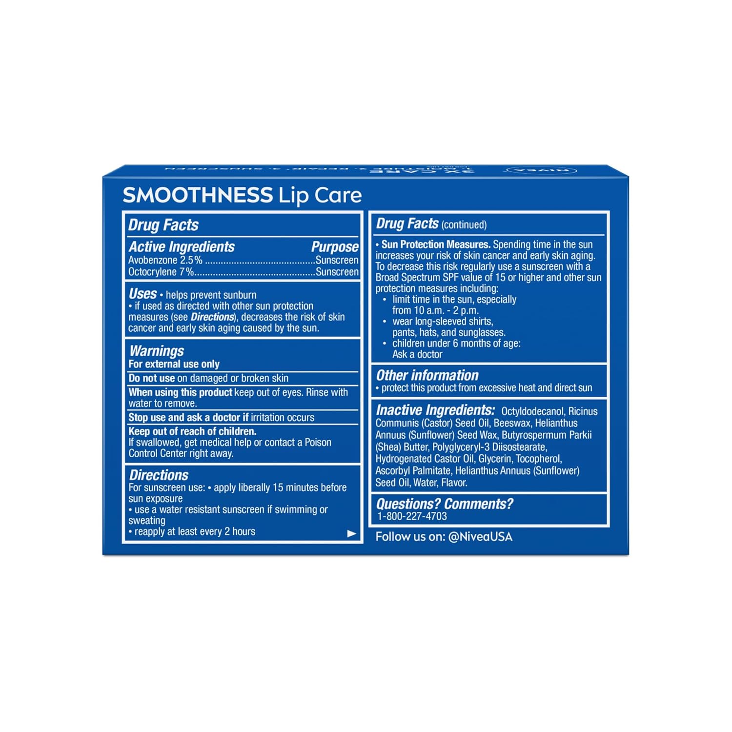 NIVEA_Smoothness_Lip_Care,_Sunscreen_Lip_Balm_with_SPF_15_Broad_Spectrum,_Shea_Butter,_Nourishing_Oils_and_Vitamin_C_&_E,_3-in-1_Moisture,_Repair_and_Sunscreen,_0.17_Oz_Stick,_Pack_of_4