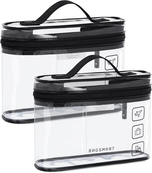 BAGSMART_TSA_Approved_Toiletry_Bag,_2_Pack_Clear_Makeup_Cosmetic_Bag_Organizer,_Quart_Size_Travel_Bag_for_Toiletries,_Carry-on_Travel_Accessories_Essentials,_Black-2pcs