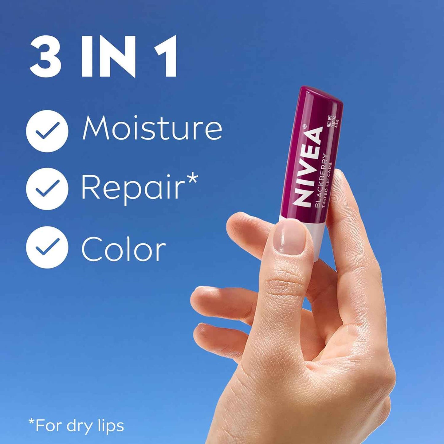 NIVEA Lip Care, Tinted Lip Balm with Shea Butter, Nourishing Oils and Vitamin C & E, 3-in-1 Moisture, Repair (for Dry Lips) and Colo