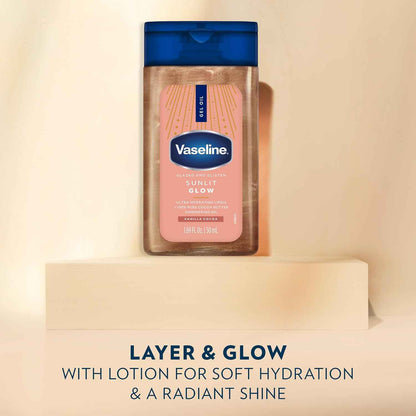 Vaseline Glazed and Glisten Sunlit Glow Body Gel Oil, Ultra-Hydrating Lipids with 100% Pure Cocoa Butter and Shimmering Oil, Vanilla Cocoa Scent, 1.69 Fl Oz, 3 Pack