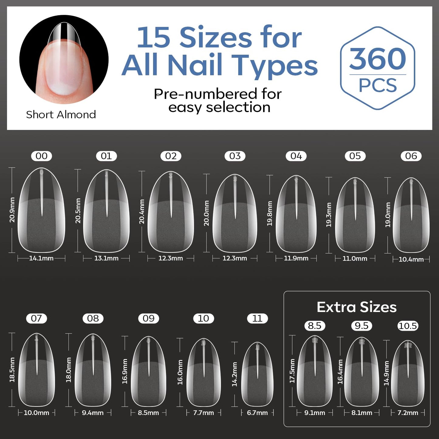 modelones_Short_Almond_Nail_Tips,_360pcs_Pre-etched_Clear_Soft_Press_On_Fake_Nails_Full_Cover_Half_Matte_Acrylic_Gel_Tips_Extension_for_Salon_&_Home_Use_15_Sizes