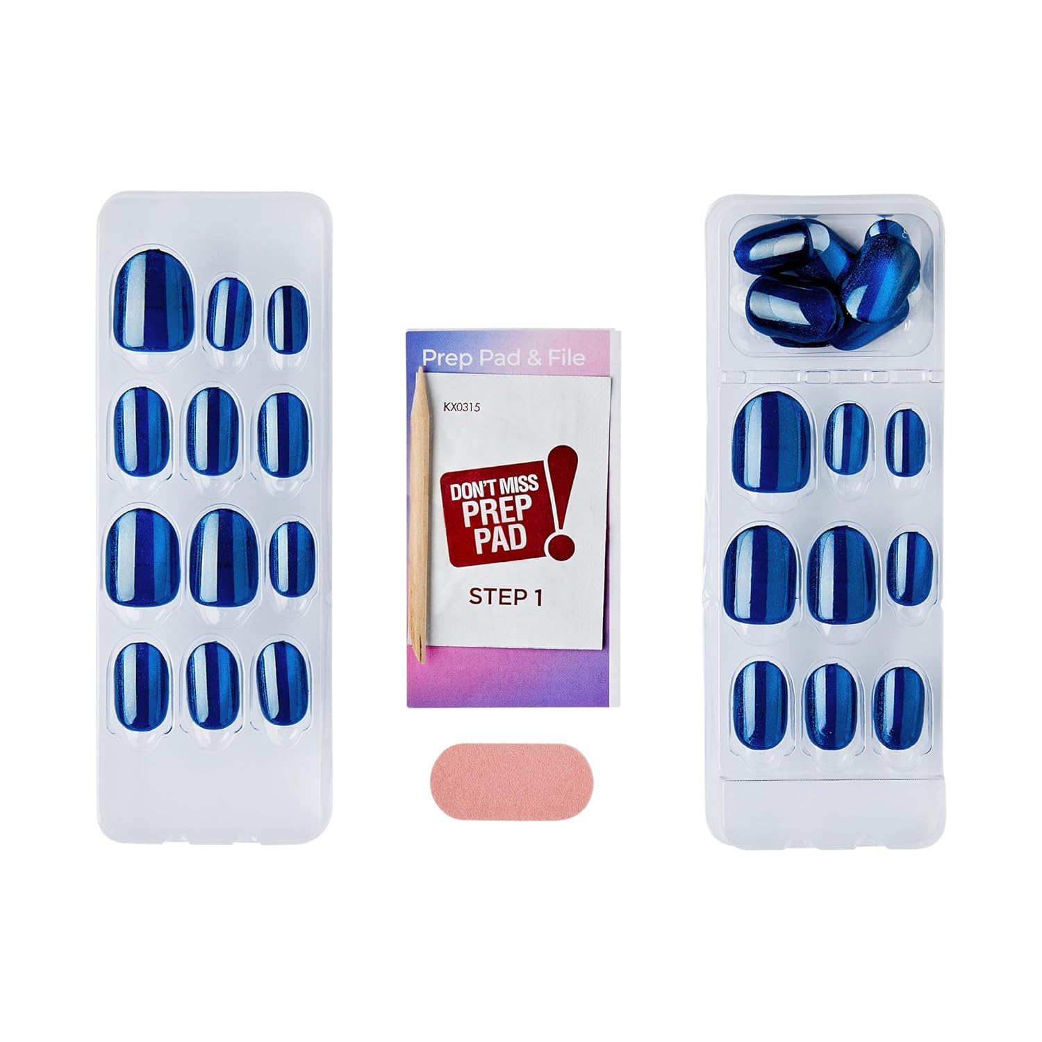 KISS_colorFX_by_imPRESS_Press_On_Nails_,_‘Reconnect’,_Solid_Blue_with_Pearlescent_Finish,_Short_Oval,_IMPROVED_adhesive,_Includes_30_Fake_Nails,_Prep_Pad,_1_Manicure_Stick,_1_Mini_Nail_File