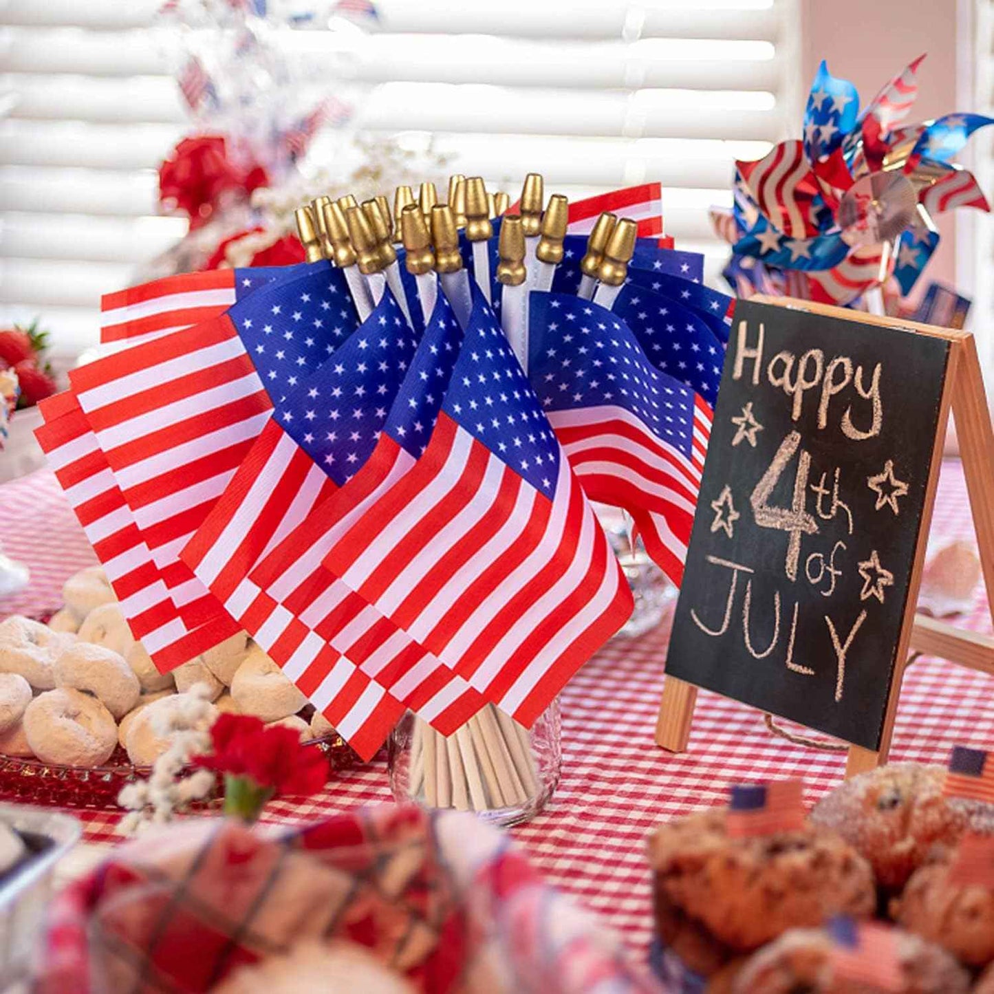 40 Pack Small American Flags on Stick 4*6 Inch Mini American Flags for 4th of July Decorations Memorial Day Decorations Patriotic Decorations US American Hand Held Wooden Stick Flag with Kid-Safe