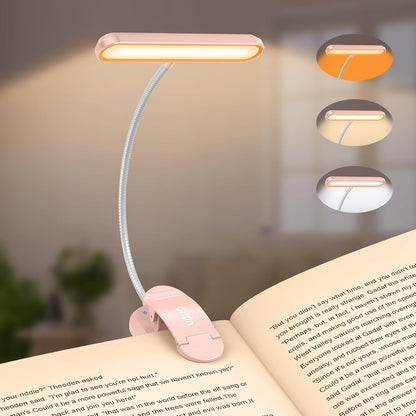 Gritin_Rechargeable_Book_Light_for_Reading_in_Bed_with_19_LED_&Memory_Function-Eye_Caring_3_Color_Temperatures,5_Brightness_Levels,80_Hrs_Runtime_Flexible_Goose_Neck_Clip_on_Light-Pink