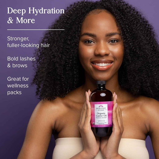 HERITAGE STORE Organic Castor Oil - Glass Bottle - Nourishing Treatment for Hair and Skin - Eyelash Serum for Eyelashes, Brows, Castor Oil Packs - Cold Pressed, Hexane Free
