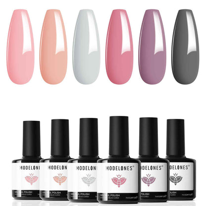 modelones Gel Nail Polish Set - 6 Colors Nude Pink Milky White Gel Polish Set Light Neutral Pink Nail Polish Barely Pink Soak Off LED Starter Kit Popular Nail Art DIY Manicure Gifts