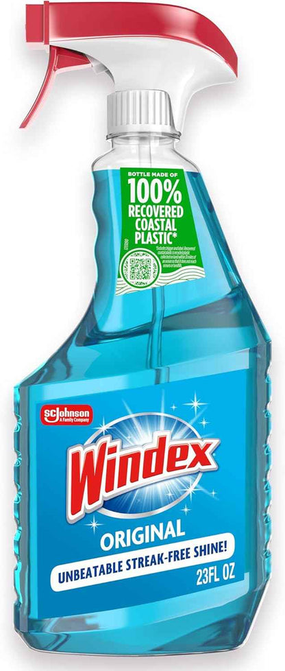 Windex Glass and Window Cleaner Spray Bottle, Packaging Designed to Prevent Leakage and Breaking, Surface Cleaning Spray, Original Blue Scent