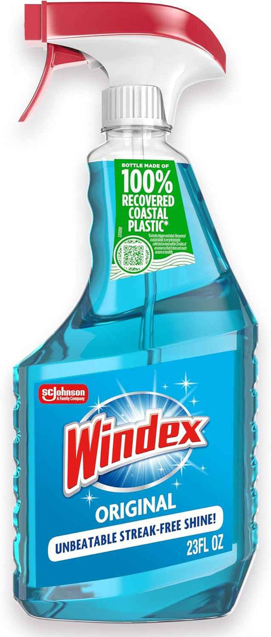 Windex Glass and Window Cleaner Spray Bottle, Packaging Designed to Prevent Leakage and Breaking, Surface Cleaning Spray, Original Blue Scent
