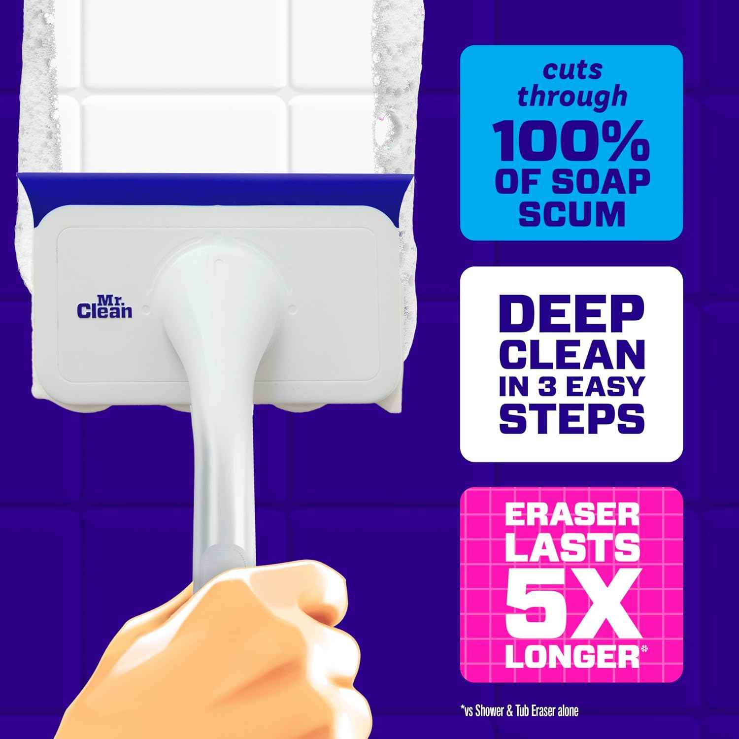Mr. Clean Magic Eraser Shower & Tub Scrubber, Bathroom Cleaner, All in One Bathroom Cleaner, Lemon Starter Kit