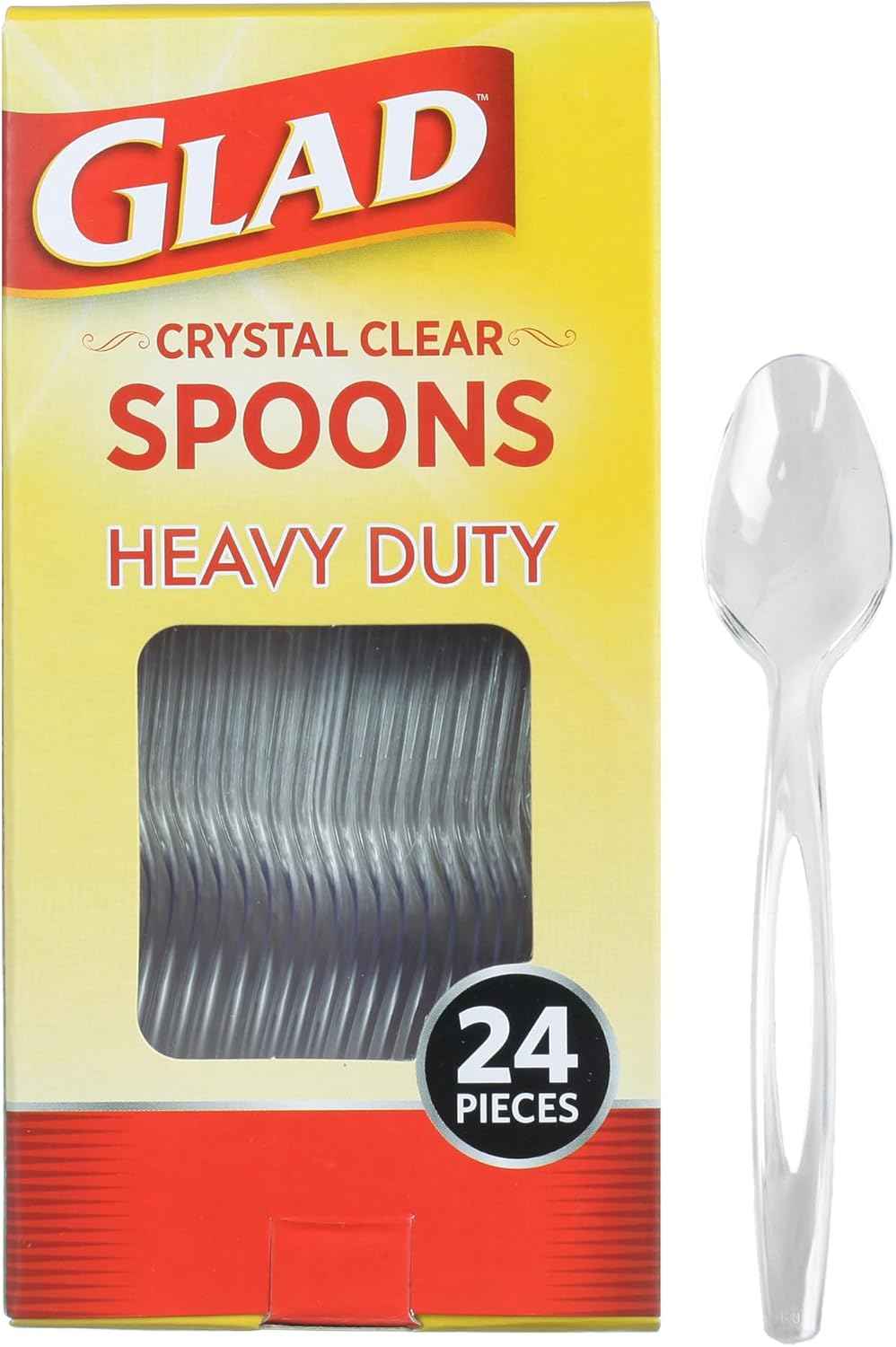 Glad Clear Plastic Spoons, Sturdy Disposable Plastic Cutlery for Parties, Events, Outdoor Meals, and Everyday Use, Clear Neutral Design Fits Any Table Setting, 24 Count