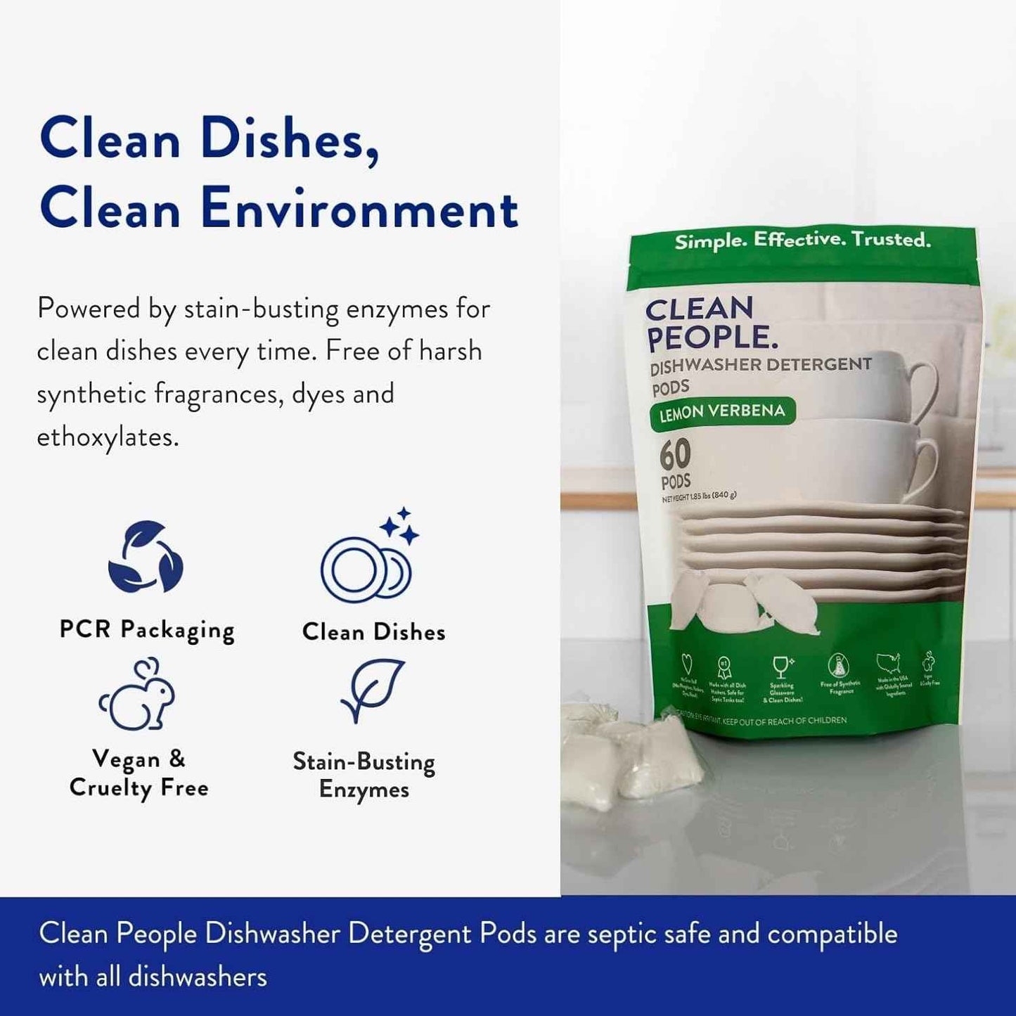 The Clean People Dishwasher Pods - Cuts Grease & Rinses Sparkling Clean - Residue-Free - Phosphate Free Dishwashing Pods