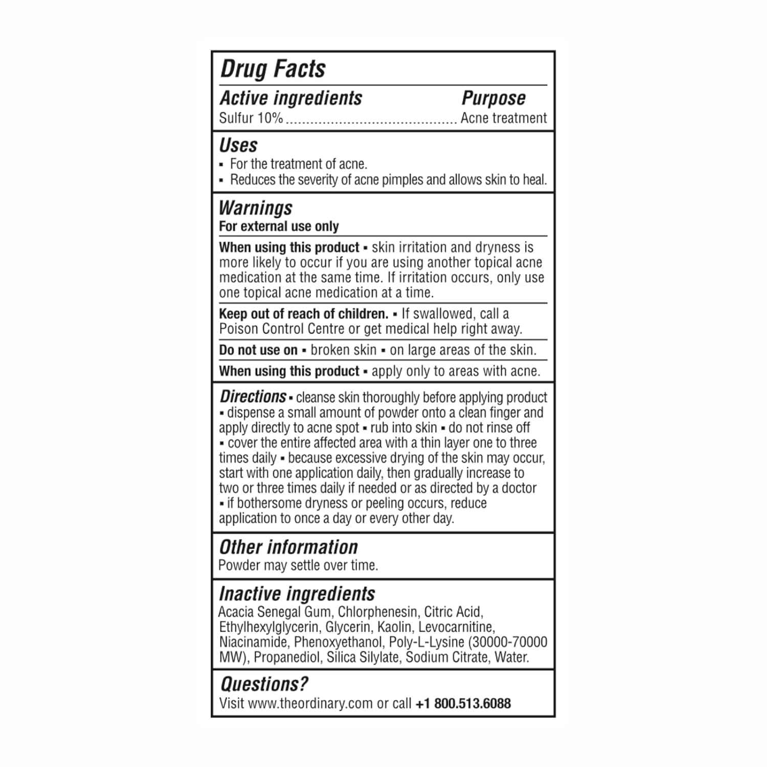 The Ordinary Sulfur 10% Powder-to-Cream Acne Spot Treatment Concentrate, Reduces Pimple Size and Zit Redness, 0.18 Oz
