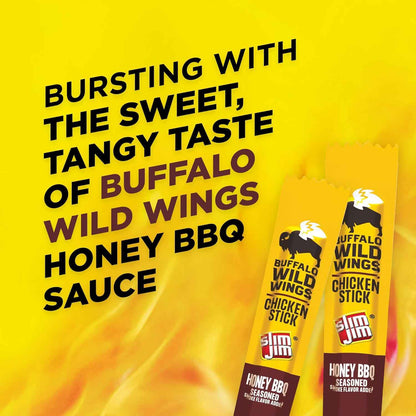 Slim Jim Chicken Sticks, Buffalo Wild Wings Honey BBQ Seasoned, 7g Protein per Serving, Snack Size, Father's Day Snack Gift for Dad