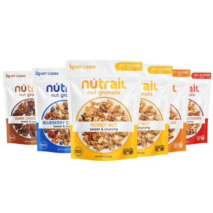 NuTrail Nut Granola Cereal, Variety Pack, No Sugar Added, Keto, Low Carb, Gluten Free, Grain Free, Healthy Breakfast 8 oz.