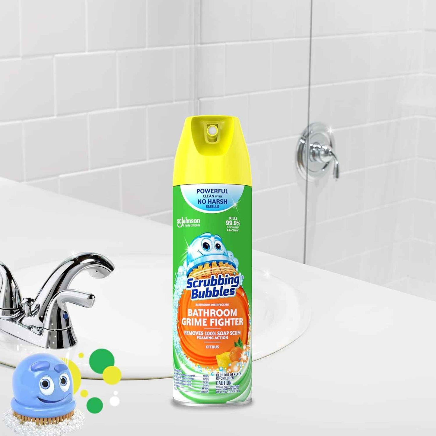 Scrubbing Bubbles Bathroom and Shower Cleaner Aerosol, Foaming Action Bathroom Grime Fighter, Citrus Scent, 20oz
