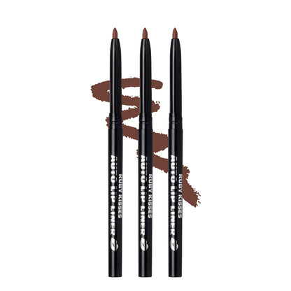 Ruby Kisses Auto Lip Liner Pencil (Brown 3 Pack), Long Lasting &amp;amp; Non-Fading, Smooth Application, Non-Feathering with Rich Pigmented Color, No Sharpener Needed, Ideal for Full Lips Look