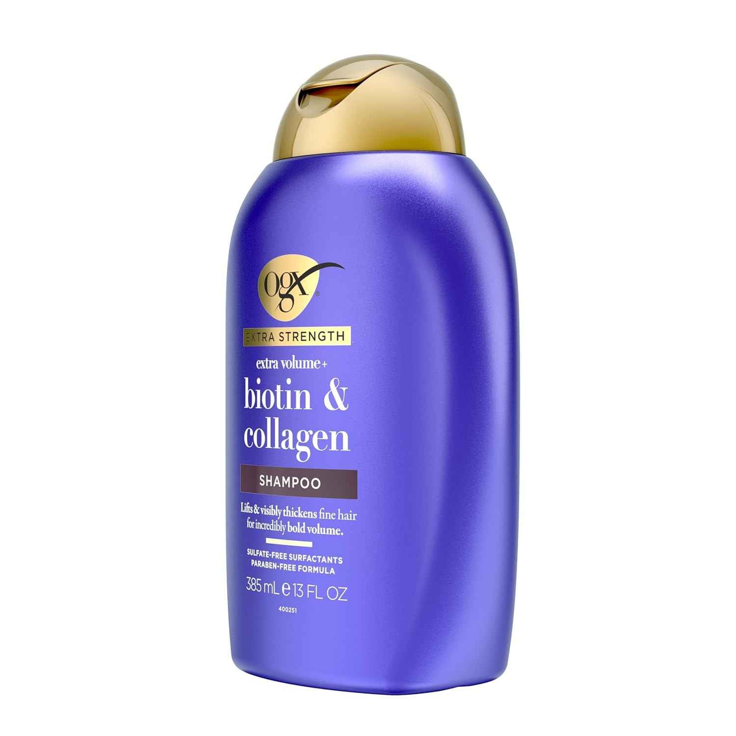 OGX Thick & Full + Biotin Collagen Extra Strength Volumizing Shampoo with Vitamin B7 Hydrolyzed Wheat Protein for Fine Hair. Sulfate-Free Surfactants Thicker, Fuller Hair, 13 Fl Oz
