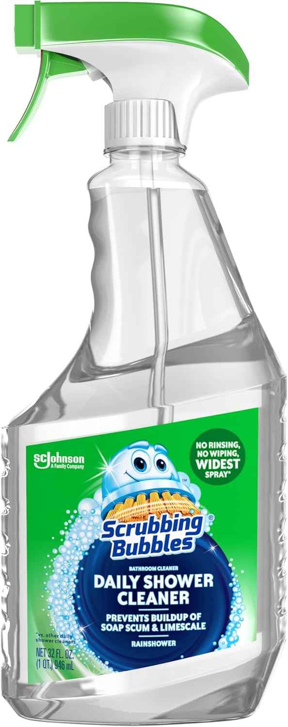 Scrubbing Bubbles Daily Shower and Cleaner Spray, Removes Mildew, Mold, and Soap Scum on Showers, Bathroom Floors & Tiles, Rainshower Scent, 32oz