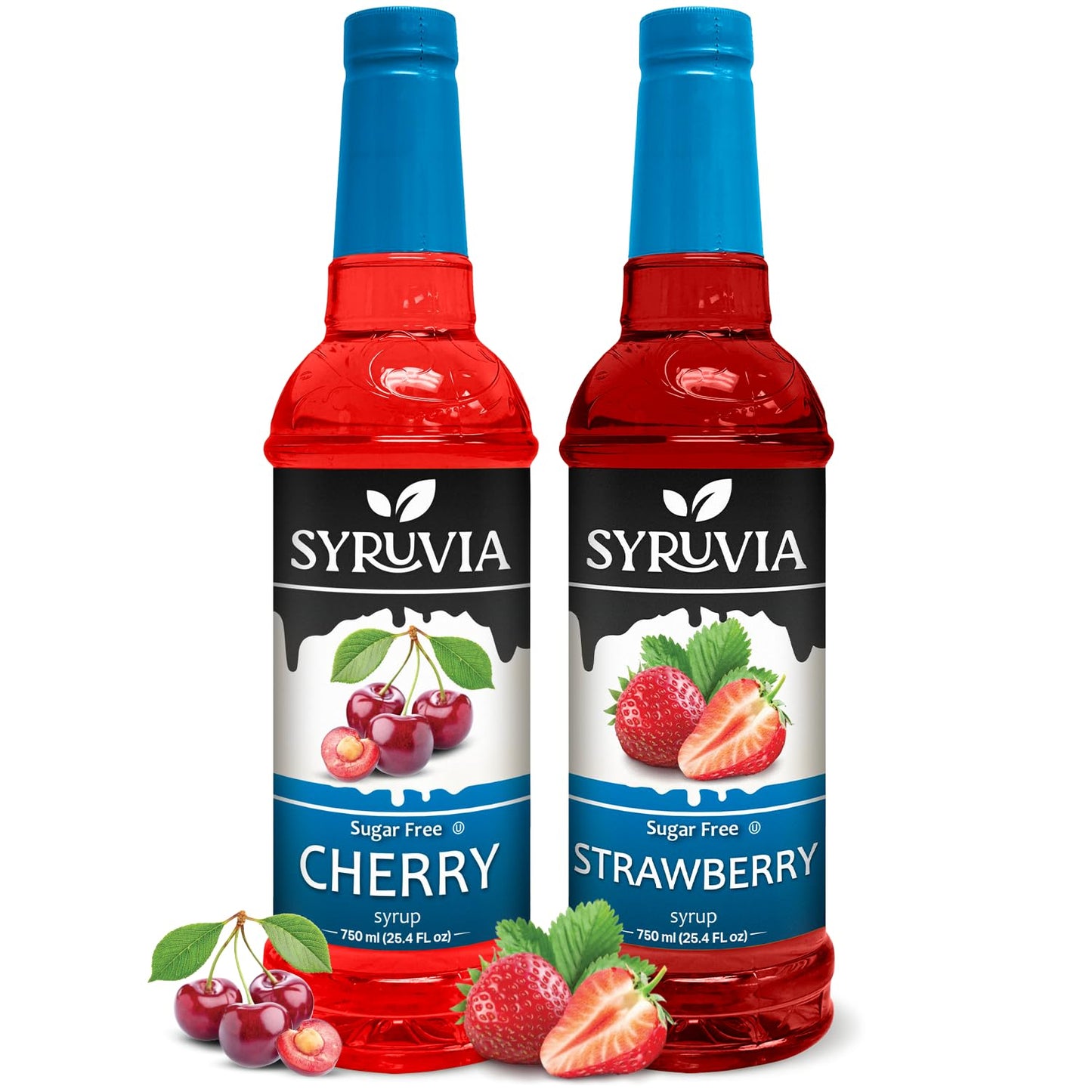 Syruvia Sugar-Free Fruit Flavors Variety Pack Cherry &amp;amp; Strawberry Syrup - 0 Calorie - for Tea, Italian Sodas, Beverages, Desserts, Ice Cream, Cocktails &amp;amp; Mocktails, Kosher, 25.4 fl oz. (2-Pack)