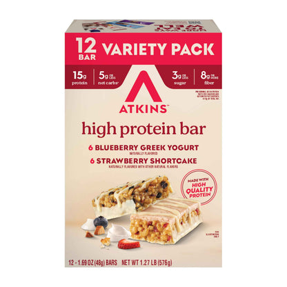 Atkins High Protein Bar, High Fiber Snack , 16g Protein, 1g Sugar, 4g Net Carb, Protein Snack