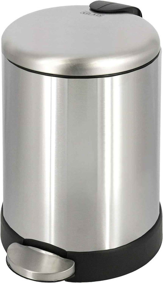 Glad Small Trash Can, 1.2 Gallon | Round Stainless Steel Garbage Bin with Soft Close Lid & Step Foot Pedal | Metal Waste Basket with Removable Inner Bucket, 8 x 9.5 x 12 inches