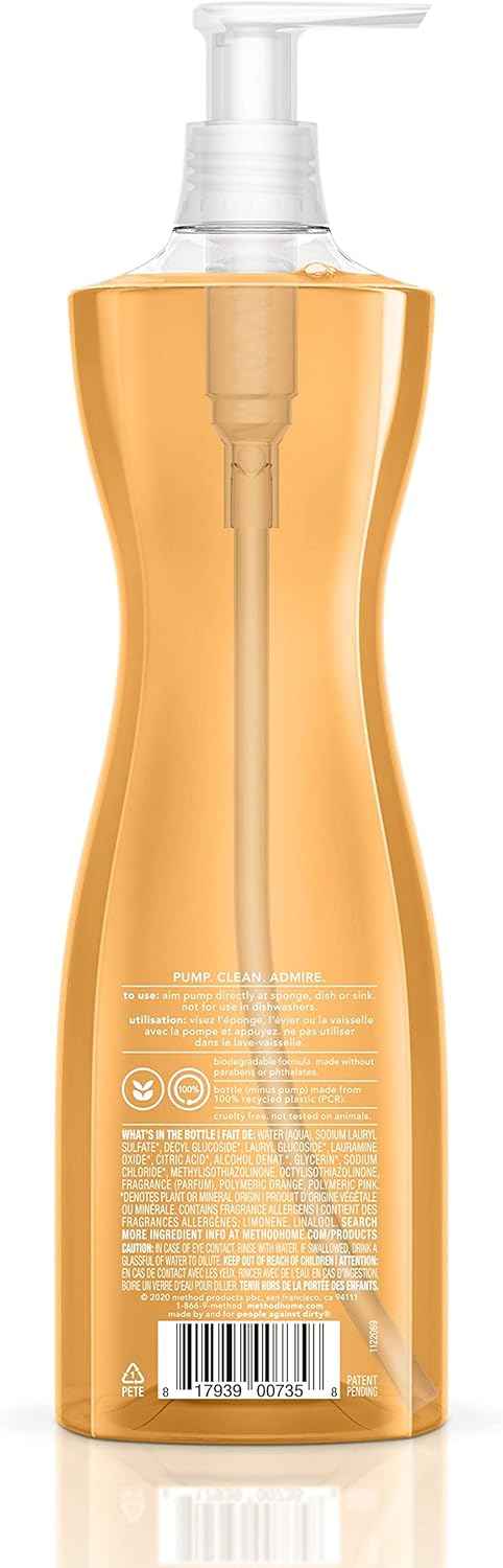 Method Gel Dish Soap, Clementine Scent, Tough on Grease & Stuck-on Food, Cruelty Free Formula, Made with Recycled Plastic