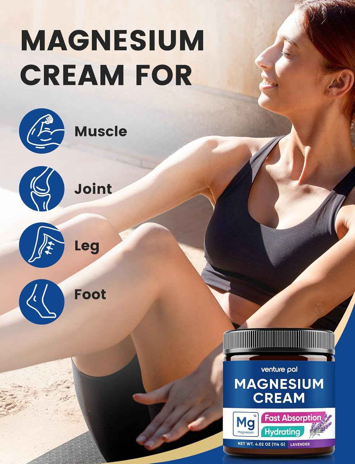 Venture Pal Topical Magnesium Cream, Fast-Absorbing Magnesium Moisturizing Lotion, Shea Butter & Hyaluronic Acid, Suitable for Kids