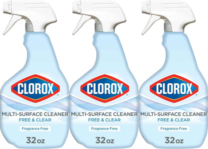 Clorox Free & Clear Multi Surface Cleaner, Spray Bottle, Fragrance Free, 32 Fluid Ounces, Pack of 3