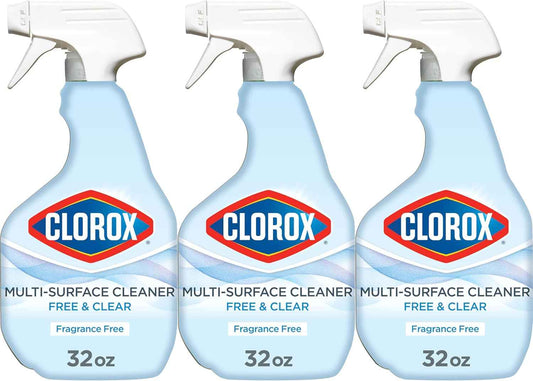 Clorox Free & Clear Multi Surface Cleaner, Spray Bottle, Fragrance Free, 32 Fluid Ounces, Pack of 3