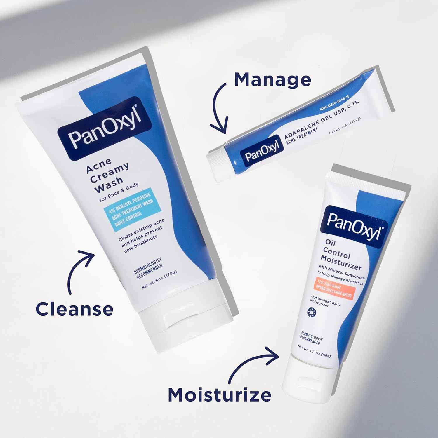 PanOxyl Adapalene 0.1% Leave-On Gel, Retinoid Gel Acne Treatment, 30-Day Supply, Acne Prone Skin, Oil Free, Fragrance Free, Paraben Free, 0.5 oz