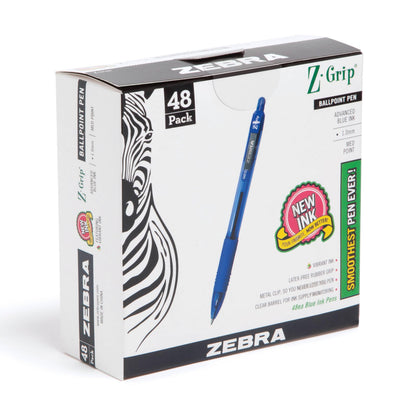 Zebra Pen Z-Grip Retractable Ballpoint Pen, Smooth-Flowing Blue Ink, 1.0mm Medium Point, School &amp;amp; Office Supplies, Ideal for Note-Taking, Journal and Planner Use, 48-Pack (22248)