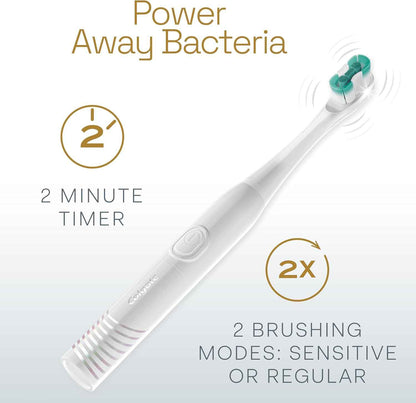 Colgate Total Battery Powered Electric Toothbrush, 1 Pack, Soft Bristle Battery Toothbrush for Adults, Includes 2 AAA Batteries and Built In 2 Minute Timer, Sensitive and Regular Brushing Modes, White