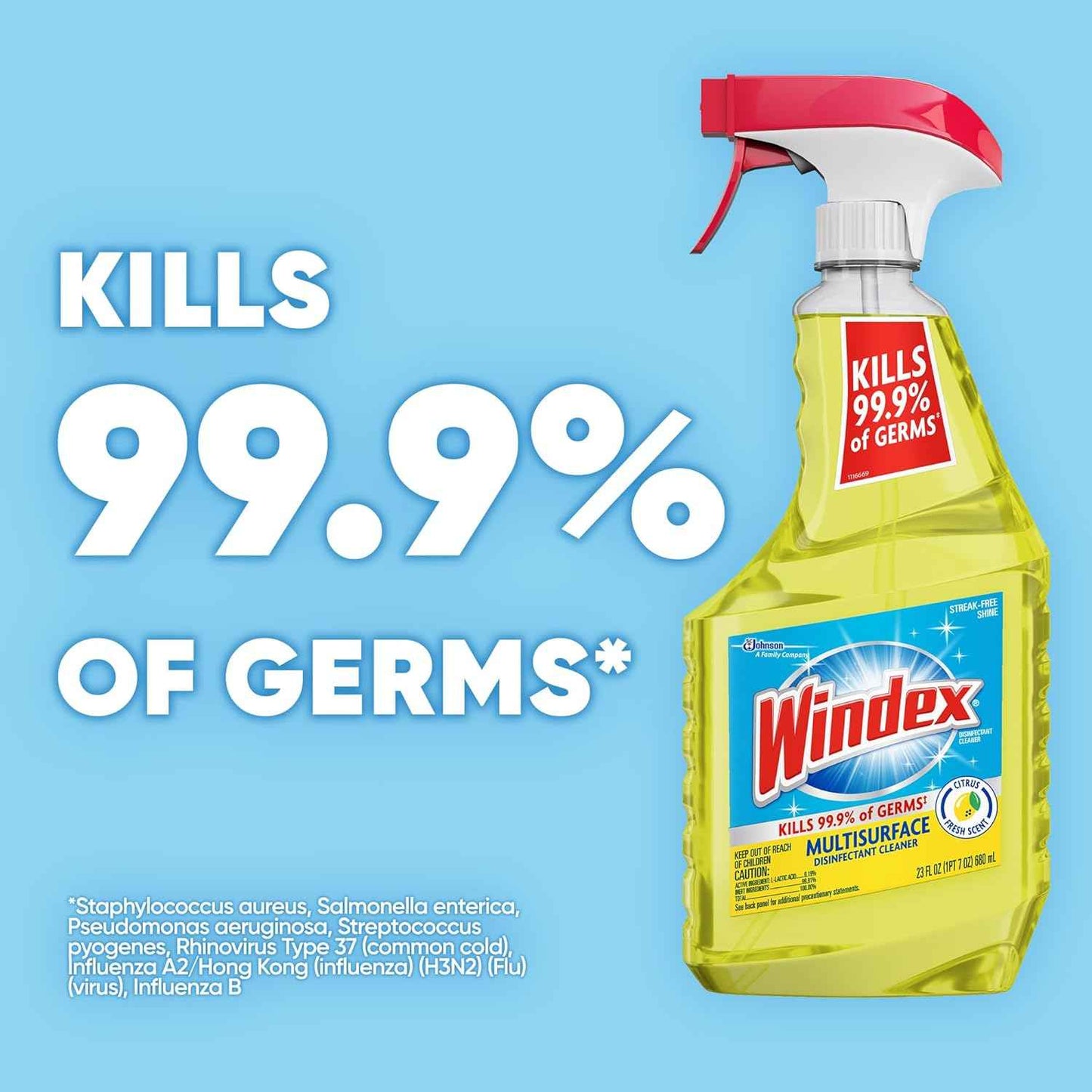 Windex Multipurpose Cleaner Disinfectant Bottle, Packaging Designed to Prevent Leakage and Breaking, Surface Cleaning Spray, Citrus Fresh Scent