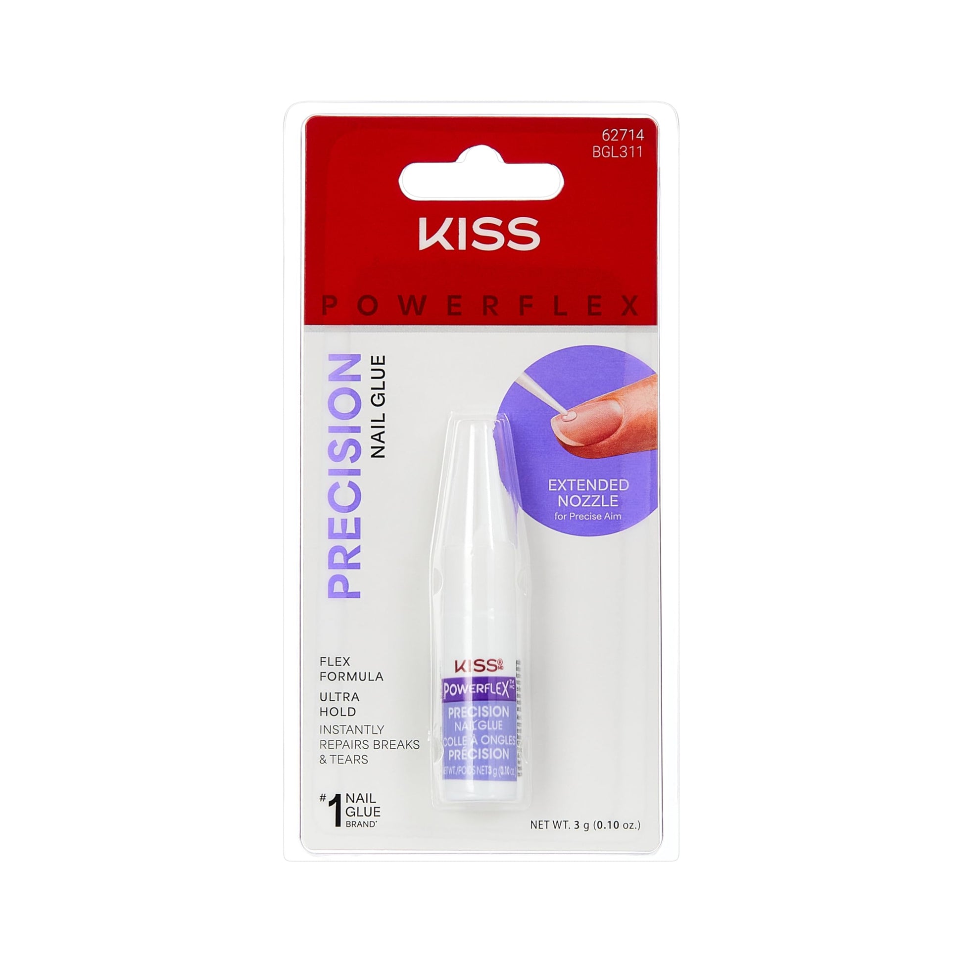 KISS Powerflex Precision Nail Glue, Instant Drying Nail Adhesive Bonds In Seconds, Ultra Hold Flex Formula, Point Tip Nozzle For Perfect Application of Artificial Nails &amp;amp; Natural Nail Repair, 0.10 Oz.