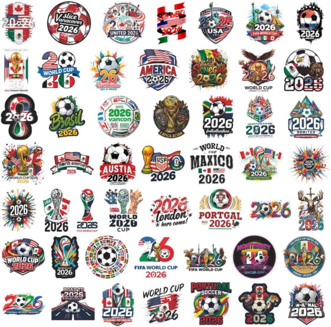 World Cup Football Soccer Stickers Soccer Water Bottle Stickers,Soccer Party Sport Stickers Vinyl Waterproof Laptop Sticker,Graffiti Decals Gifts for Helmets Scrapbook Kids Teens Adults 50Pcs