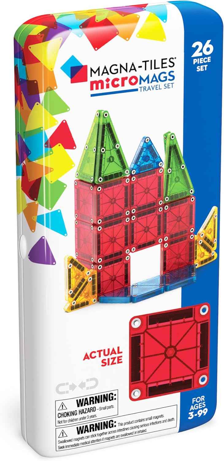 Magna-Tiles microMAGS 26-Piece Travel Magnetic Construction Set – Bold Colors, The Magnetic Building Brand