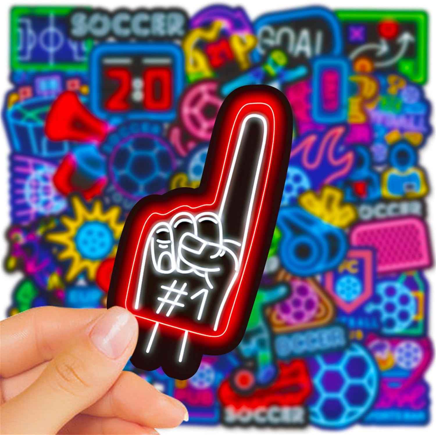 50pcs Neon Sports Theme Sticker,Waterproof Vinyl Stickers - Football SoccerDecor & Party Favors Gifts for Laptop, Water Bottle, Skateboard Guitar (Neon Sticker-2)
